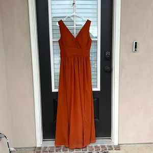 KKarine Double V-neck Ruched Chiffon Long Formal Evening Gown with Slit